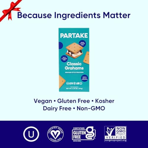 Gluten Free Vegan Classic Graham Crackers by Partake Foods – Delicious 6 Boxes Graham Crackers | Non-GMO, Allergy-Friendly Ingredients | No Peanuts, Soy, Dairy, Tree Nuts, Egg, Sesame, or Wheat, | Safe School Snack for Kids