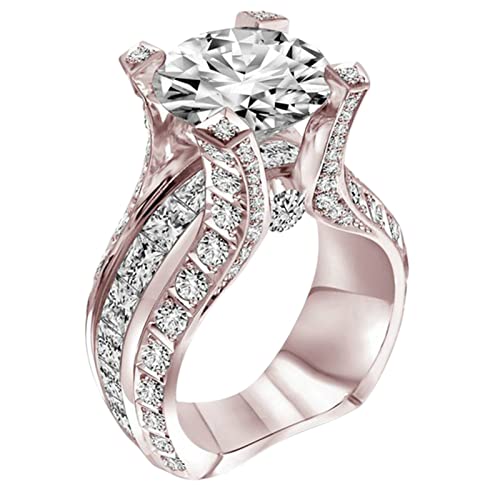 Wedding Band for Bride Inlaid Zircon Anniversary Ring Simulated Diamond Engagement Ring Exquisite Jewelry for Women (Rose Gold, 9)