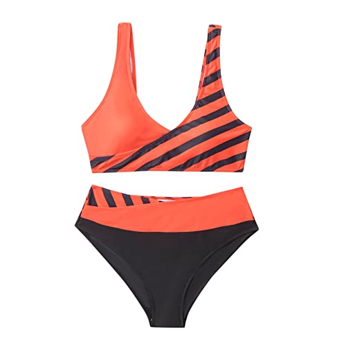 Bikini para mujer de dos piezas, pechos grandes, bikini azul para mujer, bikini brillante, traje de baño para mujer, bikini para tallas grandes, A-rojo., M