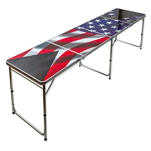8' Folding Beer Pong Table with Bottle Opener, Ball Rack and 6 Pong Balls - American Flag Design - By Red Cup Pong