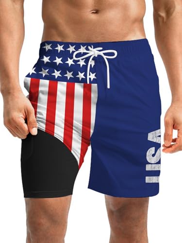Generic Mens Swim Trunks with Compression Liner Swimming Shorts 7 Inch Inseam Waterproof Quick Dry Beach Sport Shorts