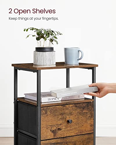 Vasagle Nightstand, 24-Inch Tall Side Table With 2 Fabric Drawers And Storage Shelf, Bedroom, 11D X 15W X 24H In, Rustic Brown #TOP5