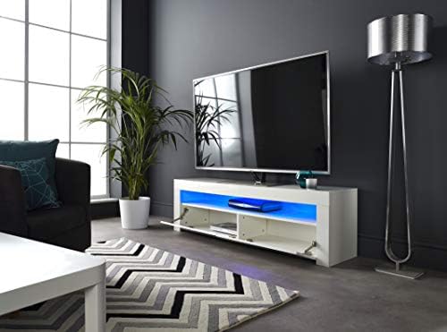 MMT RG1550 White TV Stand Cabinet for 40 42 50 55 60 65 inch 4K TV's with LED Lights 155cm Wide