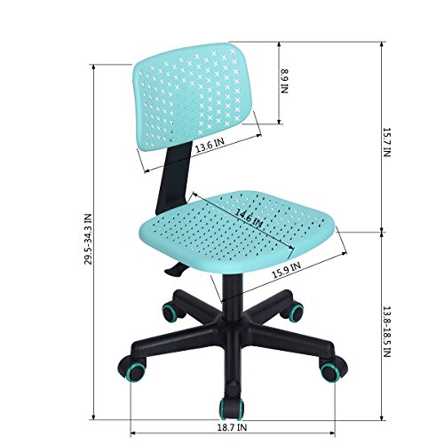 Furniturer Swivel Writing Task Chair Low Mid Back Armless Height Adjustable Computer Desk Chair For Home Office Kindergarten Girls Boys Teens Students,W15.9 X D14.6 X H34.3 (Turquoise) #TOP2