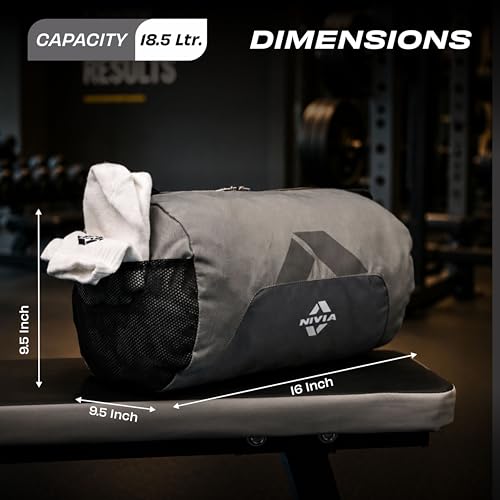 Image of Nivia Switch Duffle Bag 18.5L Polyester Gym Bag, Compact Sports Duffle for Men and Women, Lightweight Travel Training Bag, Gym Carry Bag (Black)