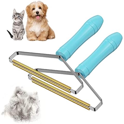 ANCAI Reusable Cat Hair Remover - Special Dog Hair Remover Multi Fabric Edge and Carpet Scraper - Easy Pet Hair Remover for Couch, Pet Towers & Rugs - Gets Every Hair! (2PCS-Blue) Cover