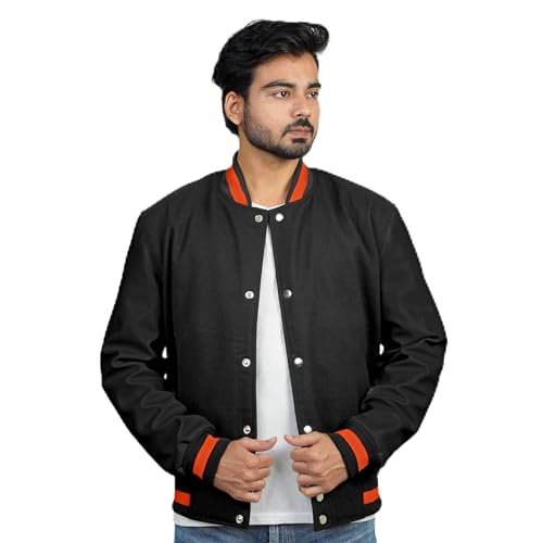 Image of Men's Fashion Varsity Jacket Causal Slim Fit Wool Letterman Baseball Bomber Jackets