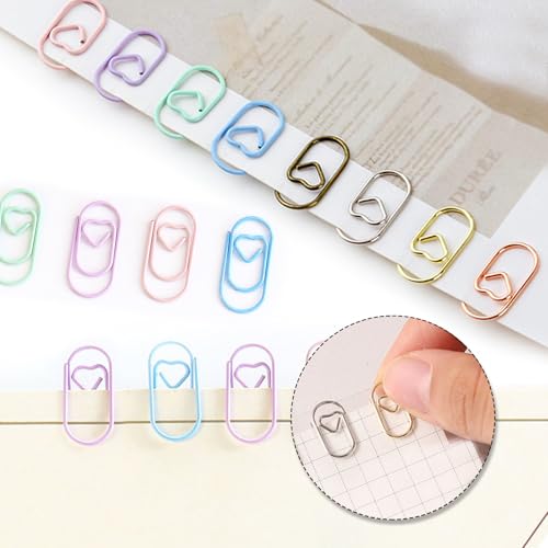 Büroklammern Herz 100 Stück Bunt Büroklammern Motiv Herz Paper Clips Klein Büroklammer Metall für Büro Postkarten Schule Klassenzimmer