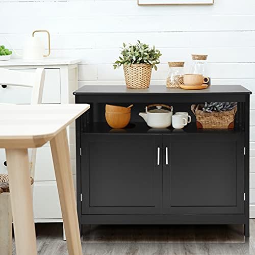 TANGZON Sideboard Storage Cabinet, Buffet Console Table with Doors & 5-Position Adjustable Shelf, Wooden Storage Cupboard for Kitchen, Living Dining Room (Black, 101 x 40 x 86cm)
