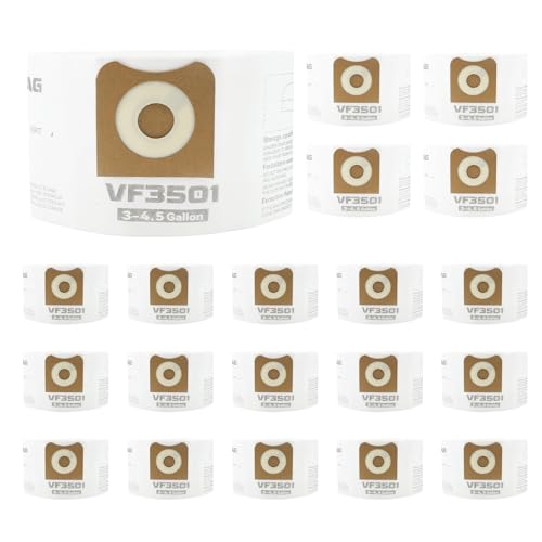 20 Pack VF3501 Vacuum Bags Compatible with Rigid Shop Vec 3 4 and 4.5 Gallon Wet/Dry Vacuums 23738 Size C Replacement Dust Bags Part# WS32045F