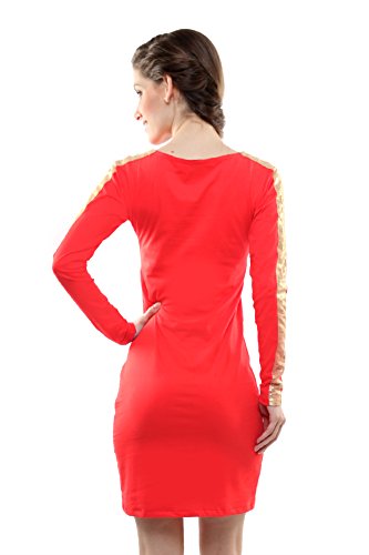 Image of Miss Chase Women's Black Designer Super Soft Round Neck Full Sleeves Mini Bodycon Dress with Sequin Strip on Sleeves