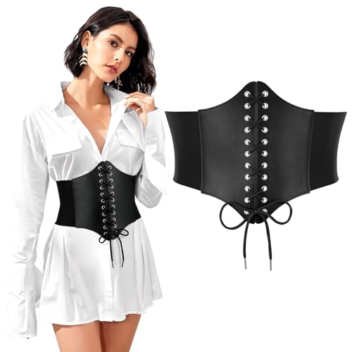 Corset Belt for Women, Lace-up Elastic Waist Belt Vintage, Leather Corset Women Belts for Halloween Costume