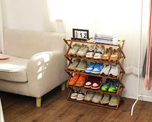 Pengke 5 Tier Shoe Rack,Multi Tier Foldable Bamboo Shoe Organizer Rack Multifunctional Storage Free Standing Shoe Shelf #TOP3