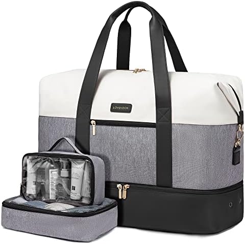 LOVEVOOK Weekender Bag for Women, Large Duffle Bag for Travel with 2 Packing Cubes, Carry on Overnight Bag with Shoe Compartment, Mom Hospital Bags for Labor and Delivery