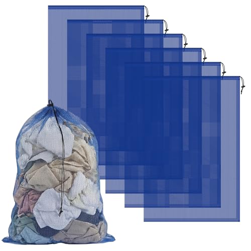 6PCS Blue Mesh Bag Drawstring, 23 x 35 Inch Net Bag with Lock, Multipurpose Storage Bags for Gym, Laundry, Balls, Beach and Toys