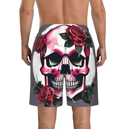 Men's Beach Shorts Swim TrunksFun Patterns Rose Skull Print for Surfing Running Summer Vacation3