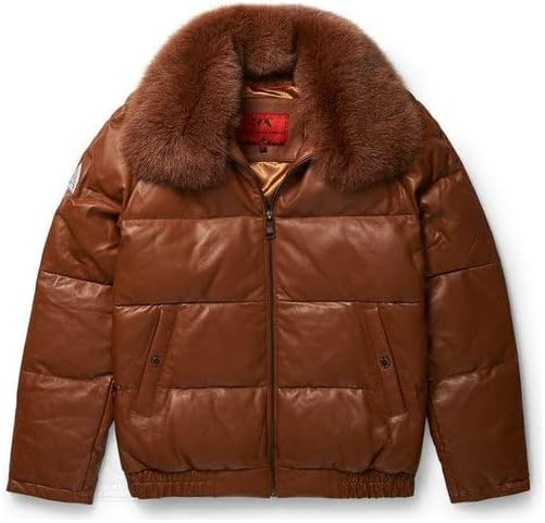 OGC Goose Men's Puffer Down Bomber Leather Jacket