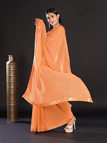 Image of AKHILAM Women's Black Embellished Georgette Saree With Unstitched Blouse Piece