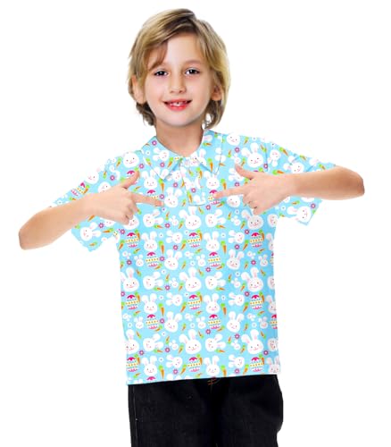 Image of AOBUTE Kids 4th of July Polo American Flag Short Sleeve Button Down Shirts Tops 3-14 Years