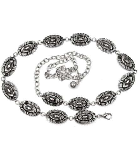 Silver Waist Chain Western Belts for Woman Rhinestone Cowboy y2k Jewelry Boho Chunky Belt for Dresses Jeans