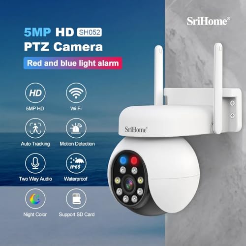 Image of Srihome SH052 5MP 4K UHD 3840 x 2160p WiFi IP Camera PTZ Outdoor Home Security CCTV Camera 2 Way Talk Pan & Tilt Color Night Vision Motion Detection Supports MicroSD Card Upto 128GB