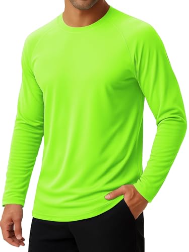 SMENG Mens Long Sleeve Running Top UV Protection T-Shirt Top Sport Gym Quick Dry Shirts for Men Fluorescent Green XXL