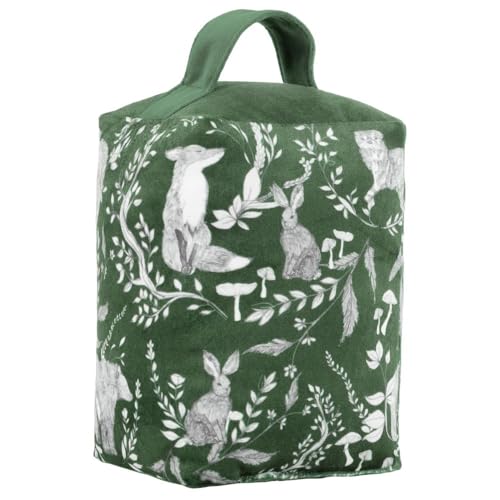 Image of Furn Buckthorn Woodland Velvet Doorstop – Woodland Animal Design Fabric Weight for Doors (Buckthorn – Evergreen Green)