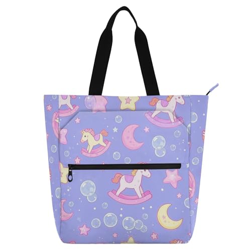 Bolsa de mano escolar para niños con estampado de caballo oscilante animado