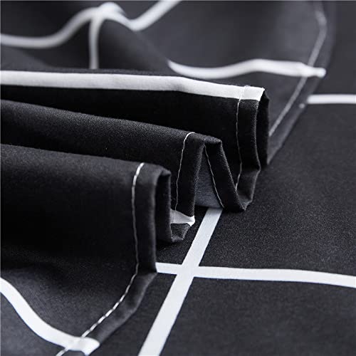 Bluenight Geometric Plaid White Grid On Black Queen Bed Sheet Set - Hotel Luxury 1800 Bedding Sheets & Pillowcases - Deep Pocket Up To 15 Inch Mattress #TOP7