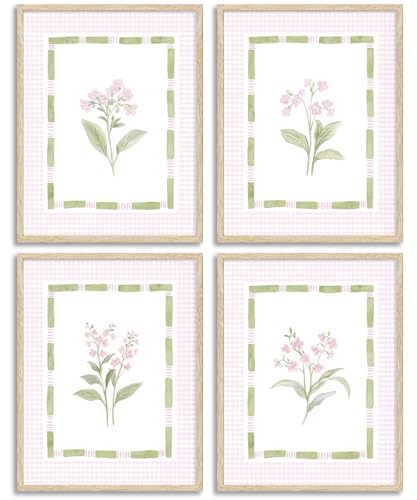 EEJDSHU Pink Floral Nursery Wall Art Watercolor Wildflower Pictures Wall Decor Sage Green Botanical Posters Vintage Grandmillenial Flowers Painting Print Artwork for Baby Girls Room Bedroom, Unframed