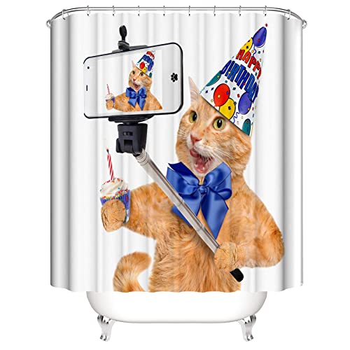 OCEUMACO 3D Cortina de Ducha Antimoho Gatos Divertida Cortinas de Baño Larga Lavable a Máquina 180x180 Tela Poliester Impermeable Opaca Animales Gracios para Niños con Anillas - Colores 01 Cover