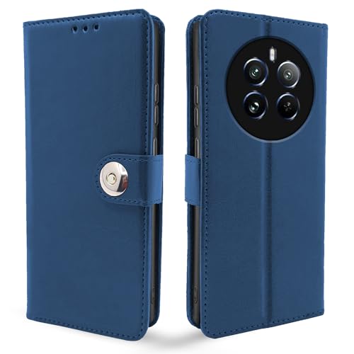 Image of Pikkme Realme 12 Pro 5G / Realme 12 Pro Plus 5G Flip Cover Leather Finish | Inside TPU with Card Pockets | Wallet Stand and Shock Proof | Complete Protection Button Flip Case (Blue)