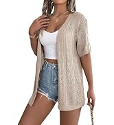 Spicy Sandia Women's Short Sleeve Crochet Cardigan Sweater for Summer Lightweight