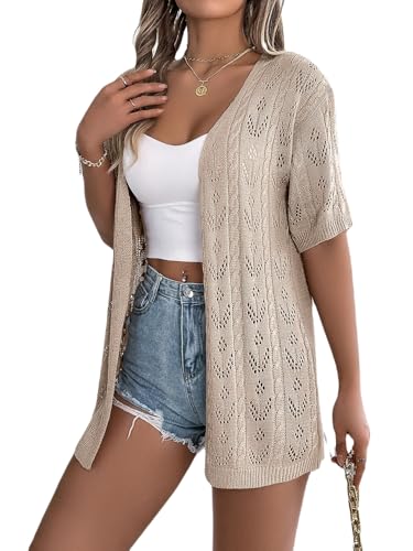 Image of Spicy Sandia Women's Loose Fit Short Sleeve Crochet Cardigan Sweaters for Summer