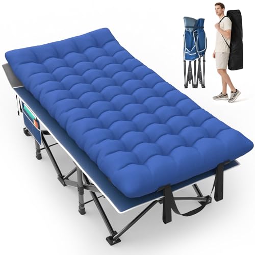 Image of Suteck 32In XXL Folding Camping Cot, 900LBS Heavy Duty Sleeping Cot with Pillow Mattress, 1200D Double-Layer Oxford Portable Cot for Adults with Carry Bag for Home Office Nap Beach Travel