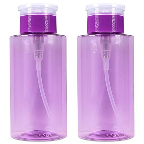 PANA Professional (Quantity: 2 Pieces) 10 oz. PURPLE Color No Wording Labeled Push Down Liquid Pumping Clear Empty Bottle Dispenser