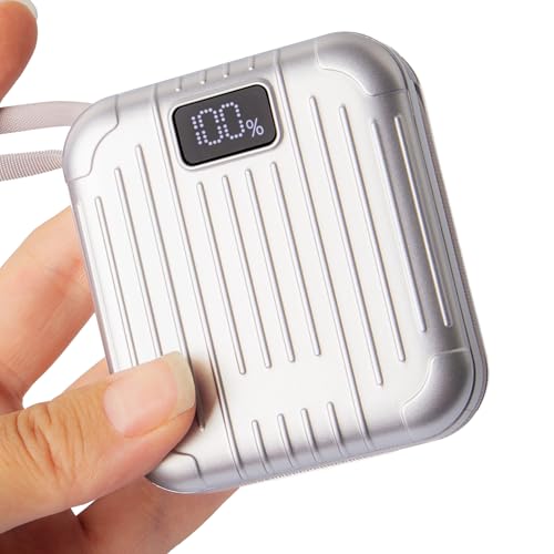 Batterie Externe Compacte 10000mAh avec Câbles Intégrés – Power Bank USB C - Micro USB – Charge Rapide, Ultra-Portable, Compatible iPhone, Samsung,...
