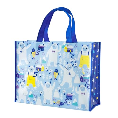 WRAPAHOLIC Large Snow Monster Christmas Reusable Gift Bag with Handles - 10 x 5 x 13 inch - Winter Snow Monster Christmas Bags, Perfect for Holiday, Party Favor, Shopping