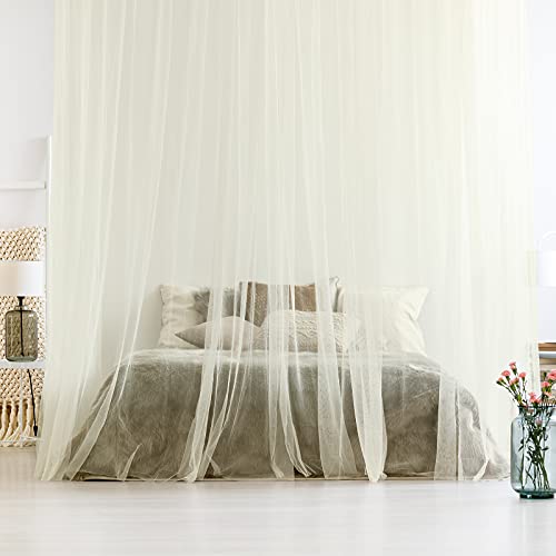 4 Corner Post Mosquito Net Canopy Bed Curtains Large Mosquito Netting Bedroom Princess Decoration Canopy Curtains With 4 Pieces Tassel Hanging Pendants For Full Queen King Size Bed(Beige) #TOP1