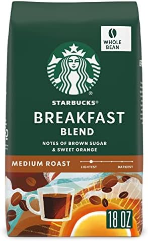 Starbucks Whole Bean Coffee—Medium Roast Coffee—Breakfast Blend—100% Arabica—1 bag (18 oz)