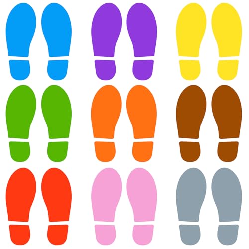 30 Pairs 60 Prints Colorful Shoe Stickers 7 Inch Footprints Floor Stickers Decals Feet Distance Floor Wall Stairs for Class Instruction Sign Party Decor Guide Mix-Color