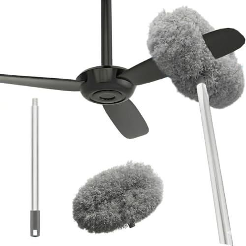 Image of 30 inch Long Handle Fan Cleaner Brush | Washable, Custom Shapable & Flexible Feather Ceiling Duster | Microfiber Dust Cleaner for Home, Kitchen, Car