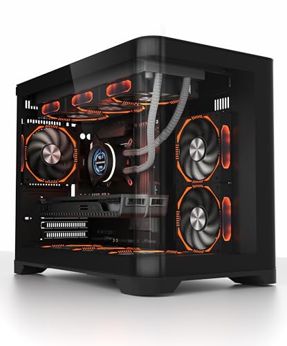 1st Player UV6 Micro ATX Black PC Gaming Case - Dual Chamber, Curved Panoramic Tempered Glass - UV6 Black No Fans