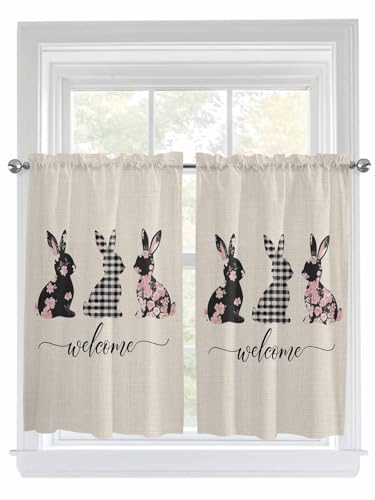 Epetloutys 2 Panels Rod Pocket Curtains, Easter Bunny Home Decor