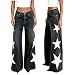 PEAINJ Star Jeans for Women Girls Baggy Cute Pearl Denim Pants High Waisted Loose Jeans Aesthetic Clothes Black-M