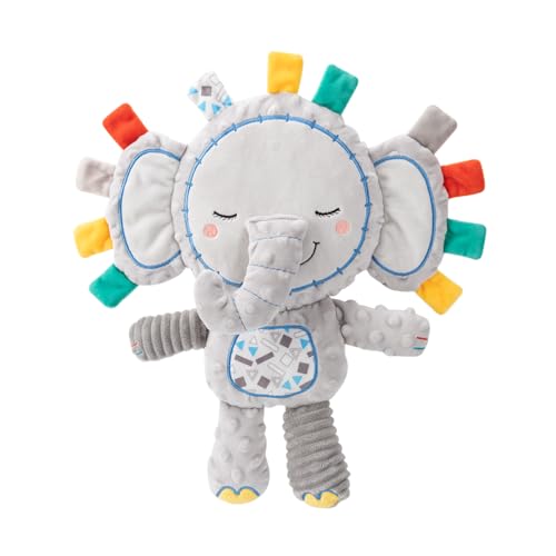 Image of Jambo mom Baby Tags Toy, Sensory Toy Elephant with BB Squeak and Rattle for Babies, Taggie Security Blanket Elephant Stuffed Toy, Baby Plush Sensory Tag Toy for Baby 0-6 Months