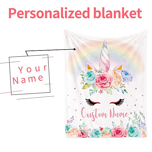 Image of Personalized Name Blanket with Horse for Girl Custom Name Blanket for Kids