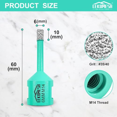 Miniatura 2 de Lekomesh Broca Diamante 6mm 10pcs - Corona De Diamante Para Porcelánico Cerámica Mármol Granito Piedra, Rosca M14