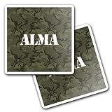 Lot de 2 autocollants carrés en vinyle de 10 cm – Nom Alma camouflage militaire lettrage voyage scrapbooking cadeau autocollant mural imperméable #271042