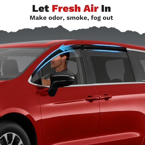 Image of Canvcle Pacifica Rain Guards - Window Visors for Chrysler Pacifica 2017-2025 2026, Outside-Mount Tape-On Side Window Wind Deflectors for Pacifica Accessories, Vent Visors Shades Rainproof Black 4PCS